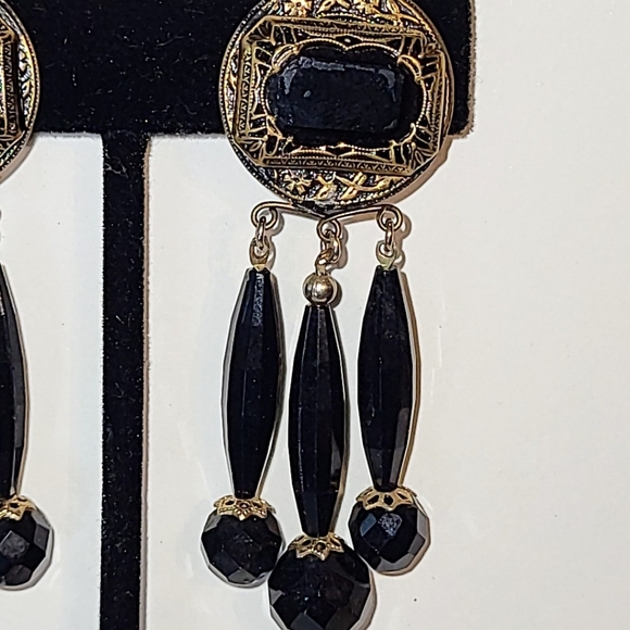 LEWIS SEGAL BLACK DANGLY CLIP EARRINGS - Picture 4 of 9